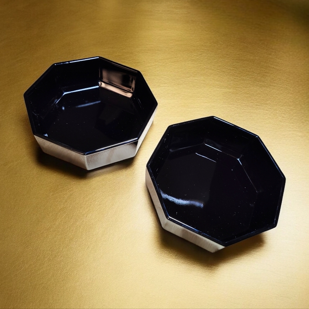🍄Vintage Arcoroc France Black Glass Octime Octagon Stackable Bowls